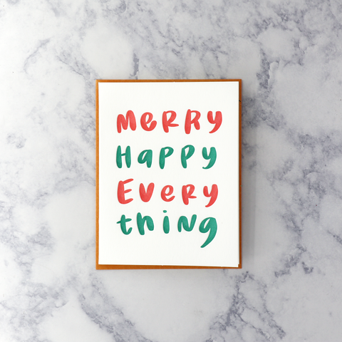 Letterpress "Merry Happy Everything" Christmas Card