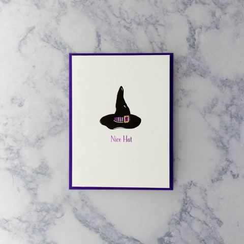 Letterpress "Nice Hat" Witch Halloween Card