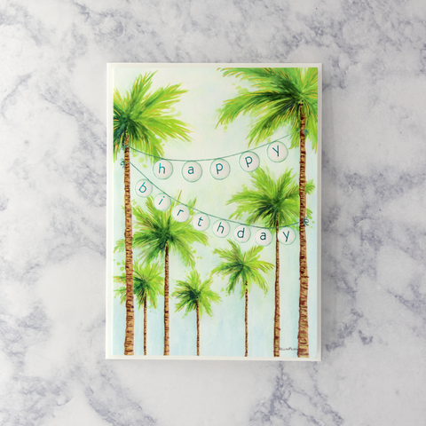 Lights Palm Trees Birthday Card