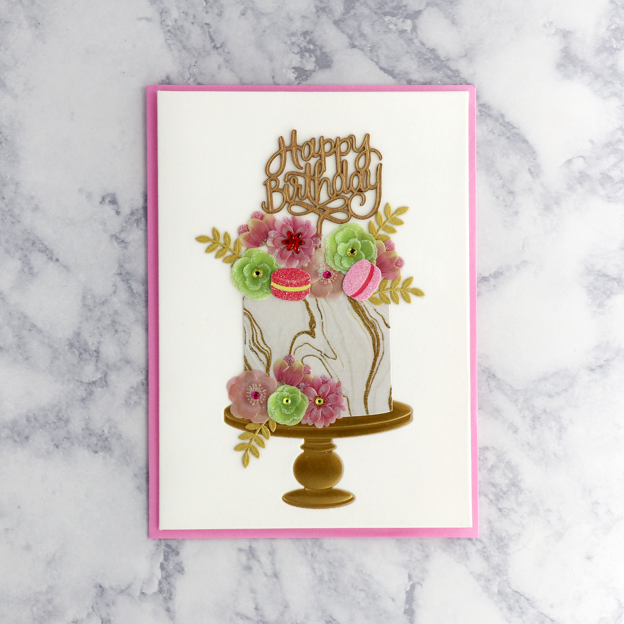 Handmade Marble Cake With Flowers Birthday Card