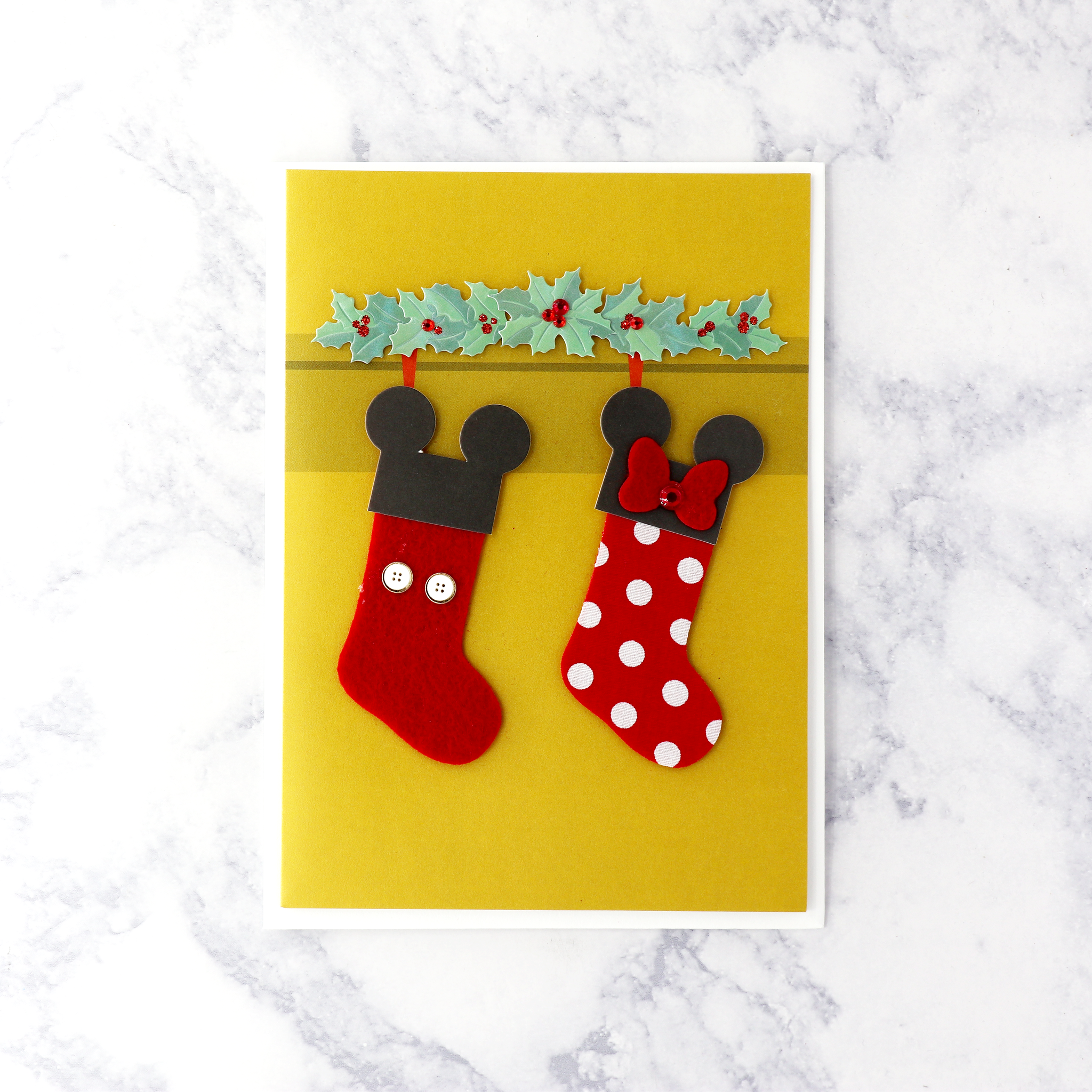 Mickey & Minnie Stockings Romantic Christmas Card