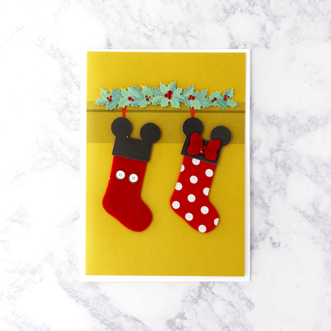 Mickey & Minnie Stockings Romantic Christmas Card