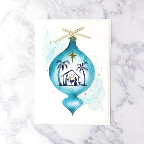Nativity Scene Ornament Religious Christmas Card