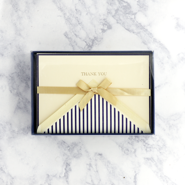 Navy Pinstriped Thank You Boxed Cards (Set of 10)