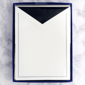 Navy Triple Hairline Half Sheets on Pearl White Boxed Notes (Set of 20)