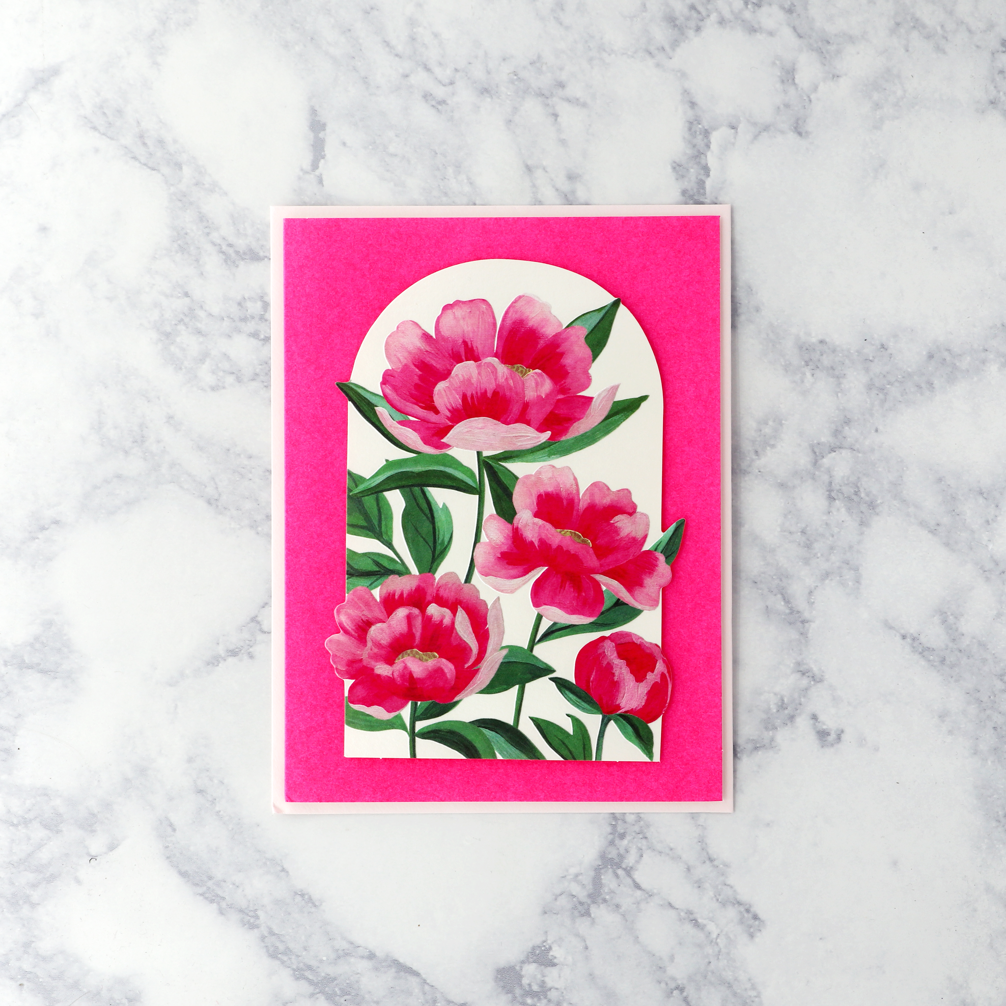 Neon Pink Peonies Blank Card