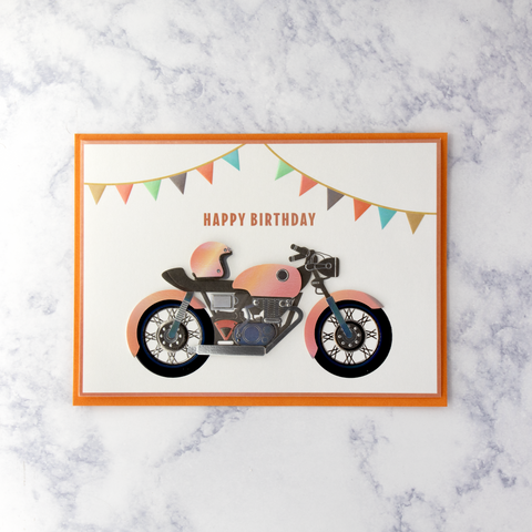 Orange Motorcycle Birthday Card
