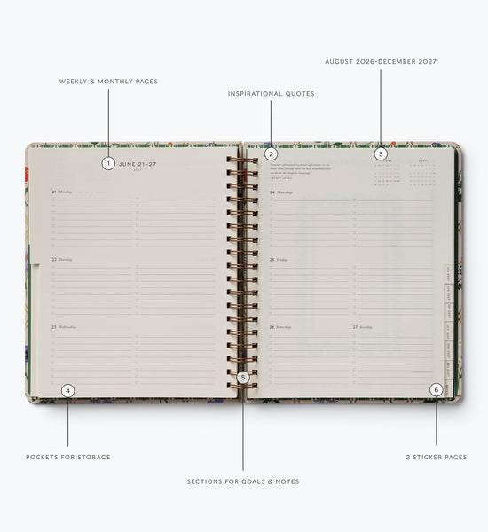 Garden Party 17-Month Weekly Academic Hardcover Spiral Planner