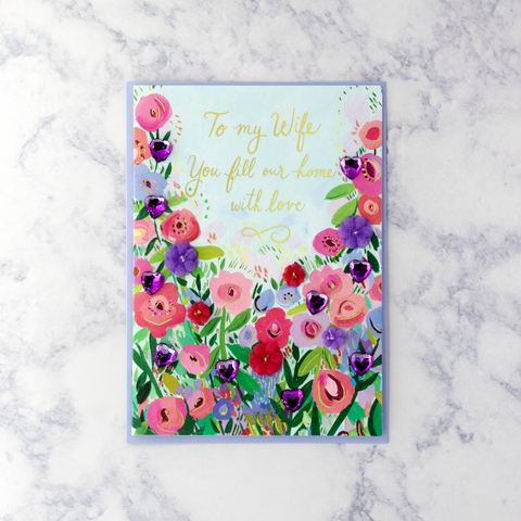 Painterly Floral Hearts Mother's Day Card (Wife)