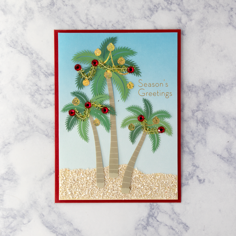 Handmade Palm Trees & Ornaments Christmas Card