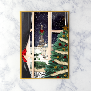 Handmade Parisian Festive Scene Christmas Card