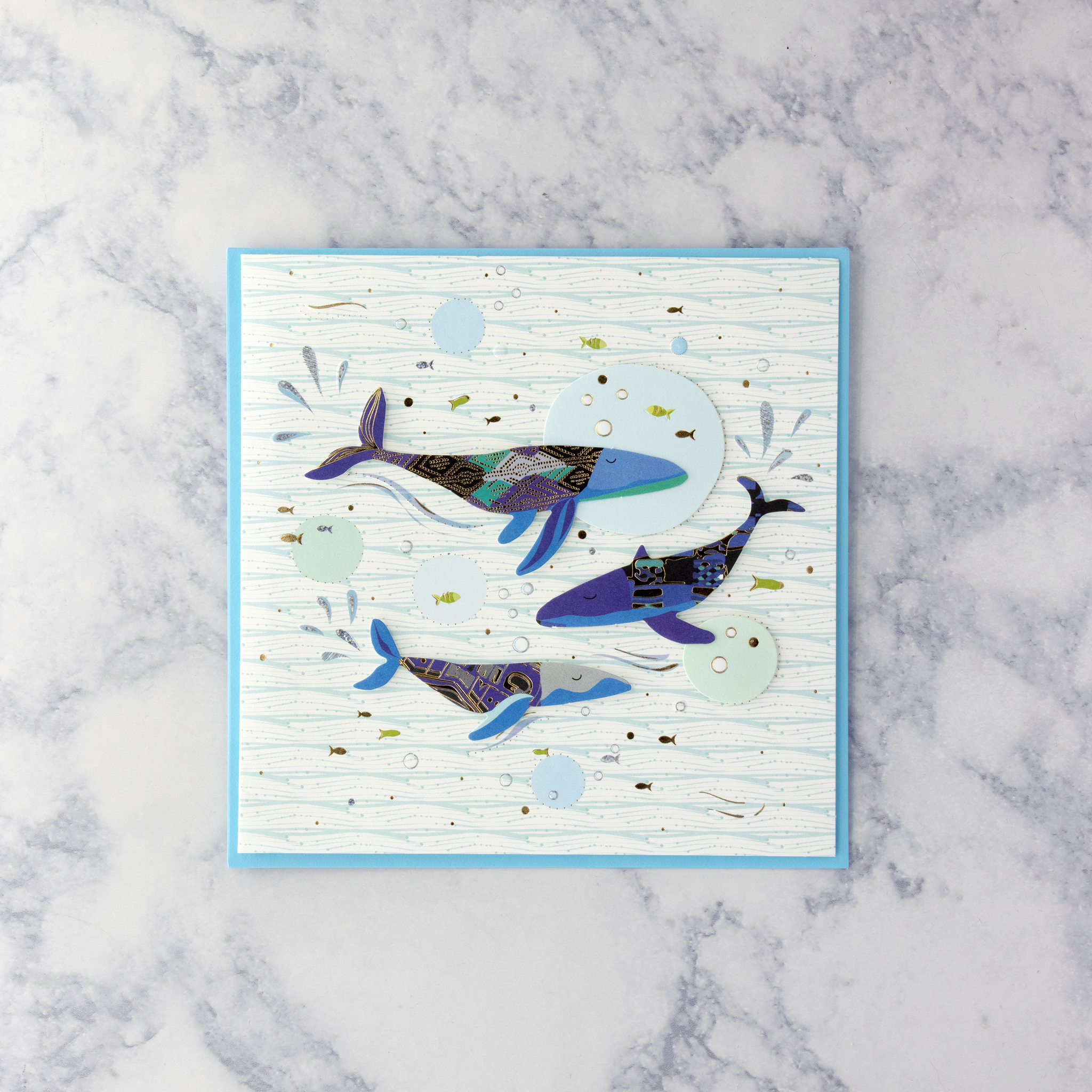 Patterned Whales Blank Card