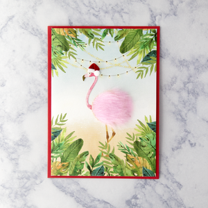 Pink Fur Flamingo Christmas Card