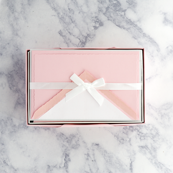 Pink "Créations de Paris" Deckled Edge Flat Boxed Cards (Set of 25)