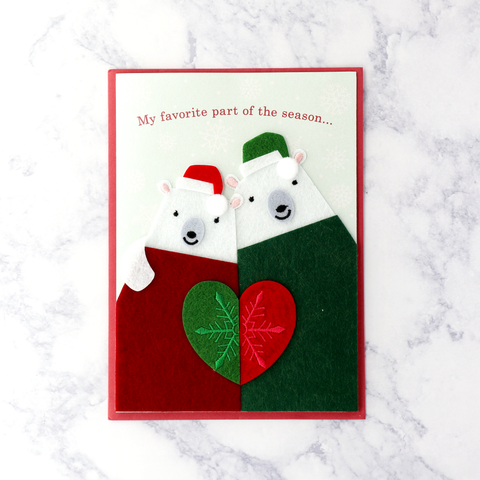 Handmade Polar Bears In Sweaters Romantic Holiday Card