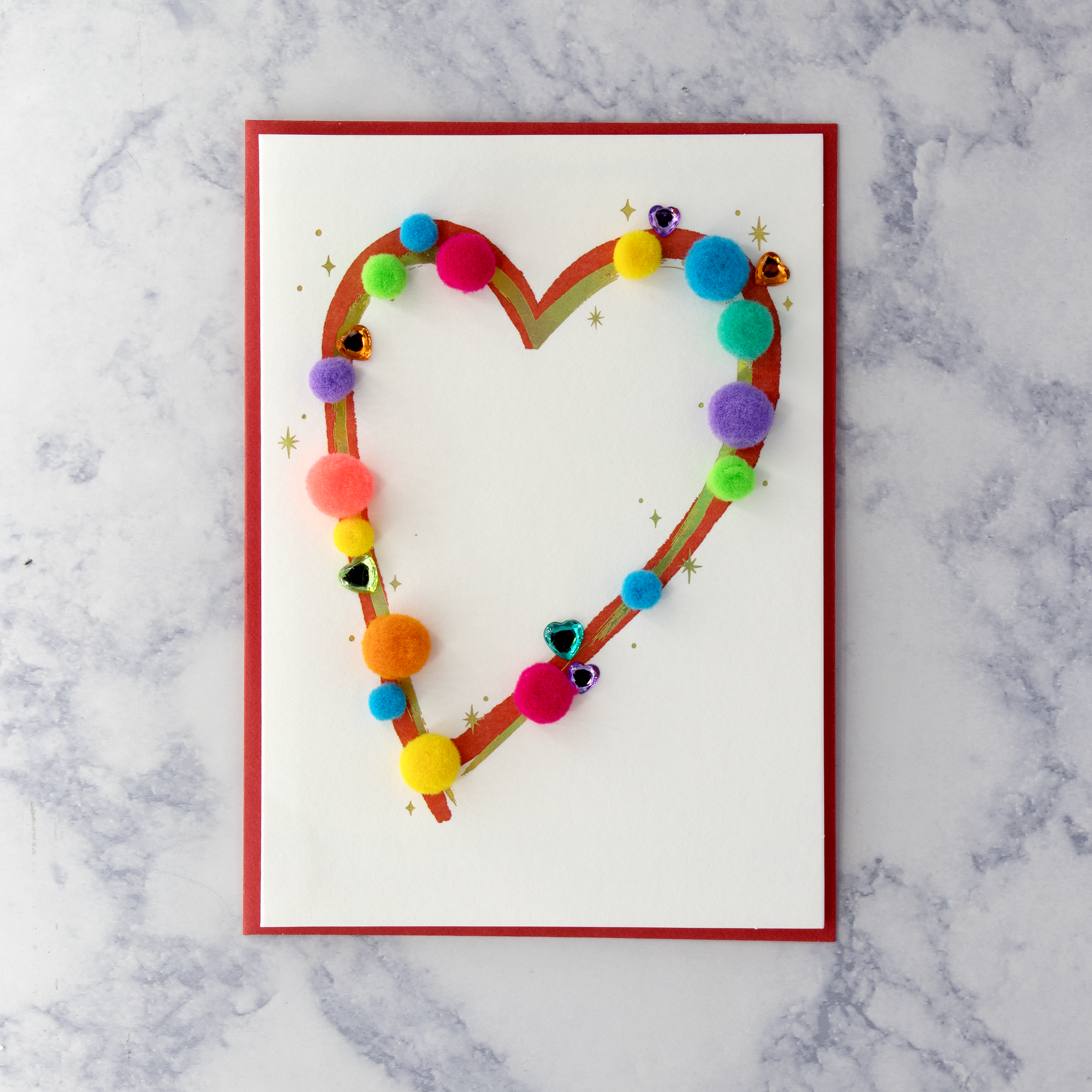 Pom Pom Rainbow Heart Blank Card