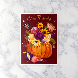 Pumpkin Full Of Flowers Thanksgiving Card