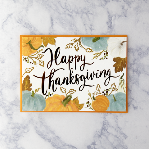 Pumpkins With Leaves Thanksgiving Card