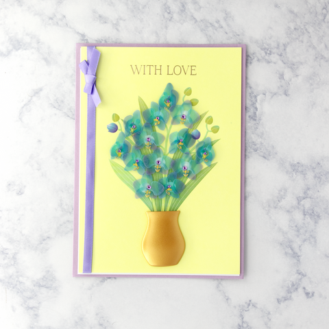 Handmade Purple Orchids In Vase Mother's Day Card