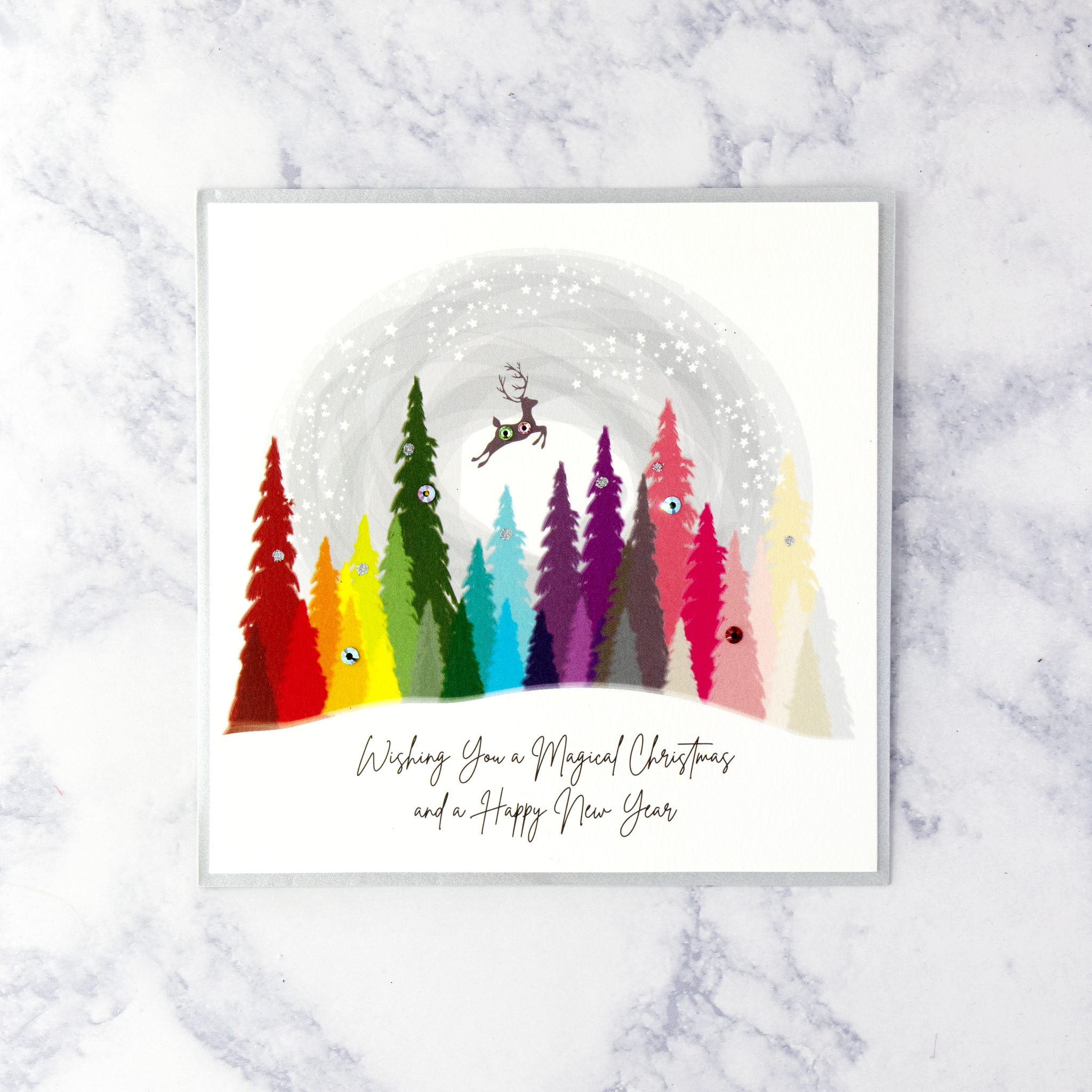 Rainbow Trees With Reindeer Christmas & New Year's Card