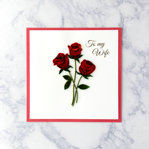 Red Roses Quilling Birthday Card (Wife)