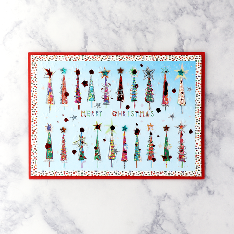 Row Of Christmas Trees Christmas Card