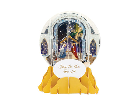 Pop-Up Away In A Manger Snow Globe Religious Christmas Card