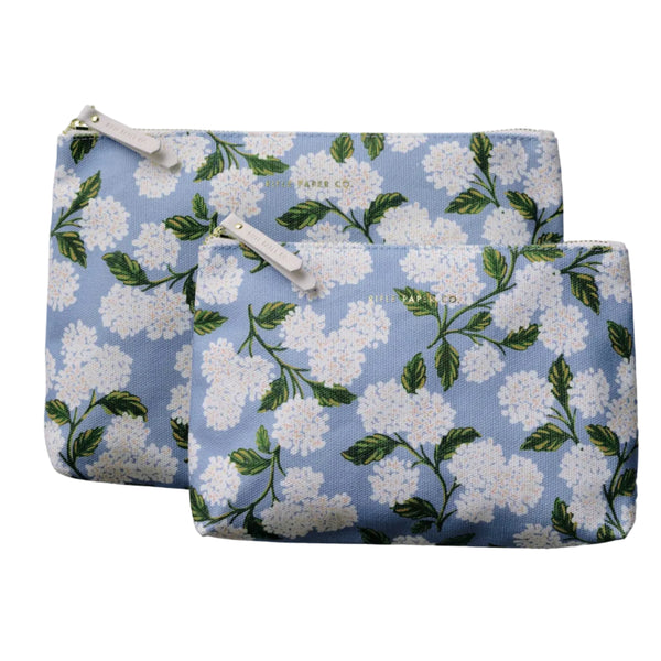Blue Hydrangea Zippered  Pouch Set (Set of 2)