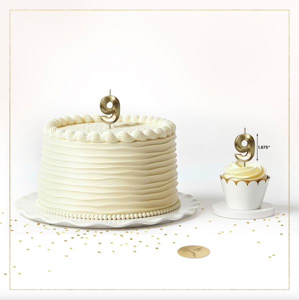 No. 9 Metallic Gold Cake Birthday Candle