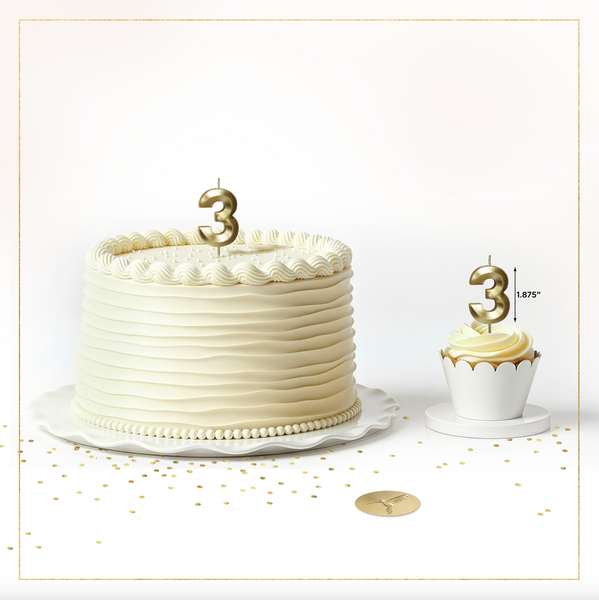 No. 3 Metallic Gold Cake Birthday Candle