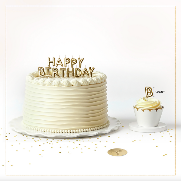 Gold Text “Happy Birthday” Toothpick Birthday Candles (Set of 13)