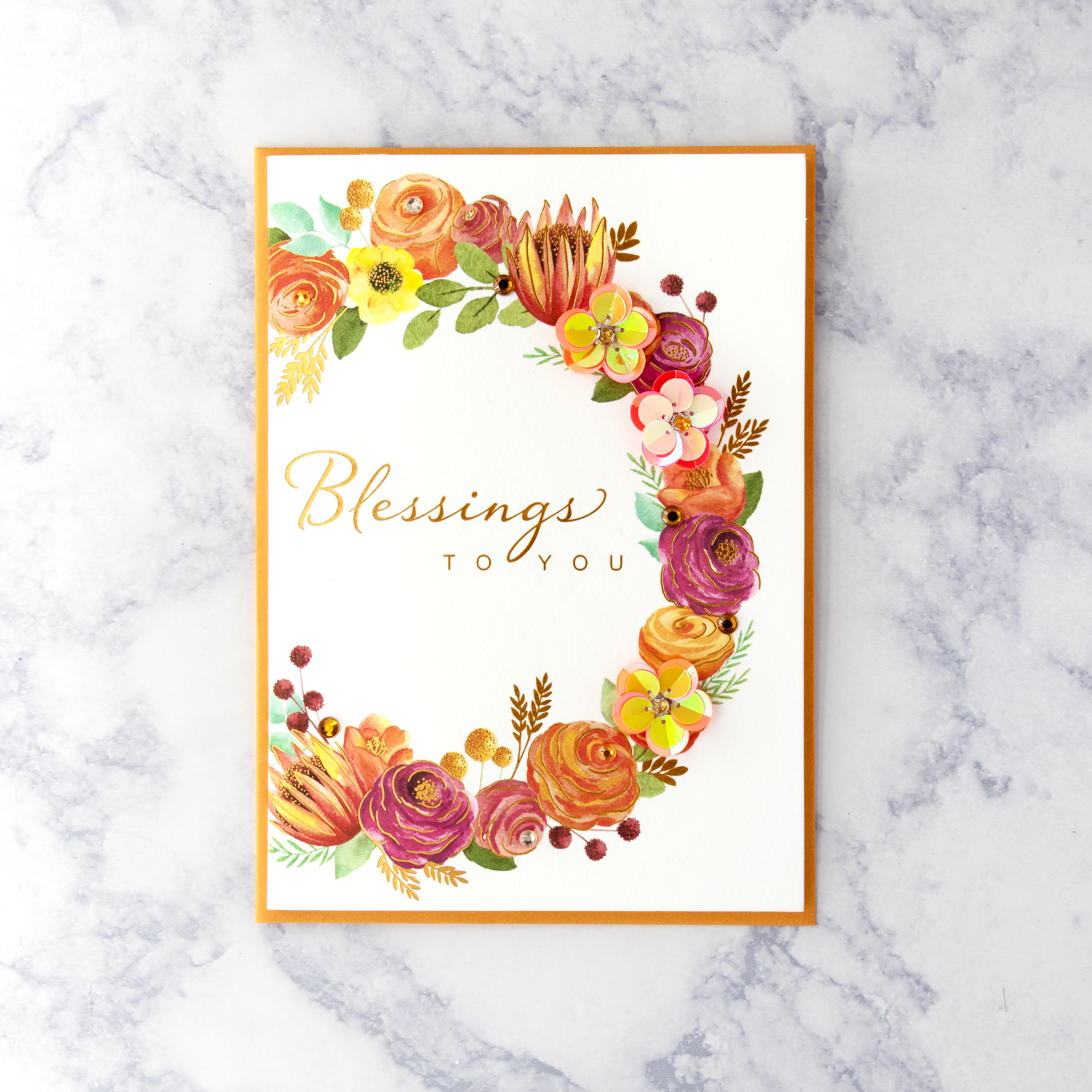 Sequin Floral Wreath Thanksgiving Card