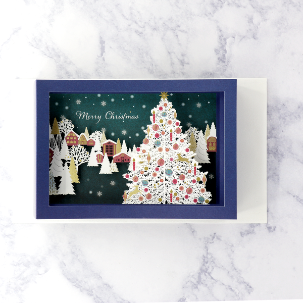 Shadowbox Festive Tree Town Christmas Card