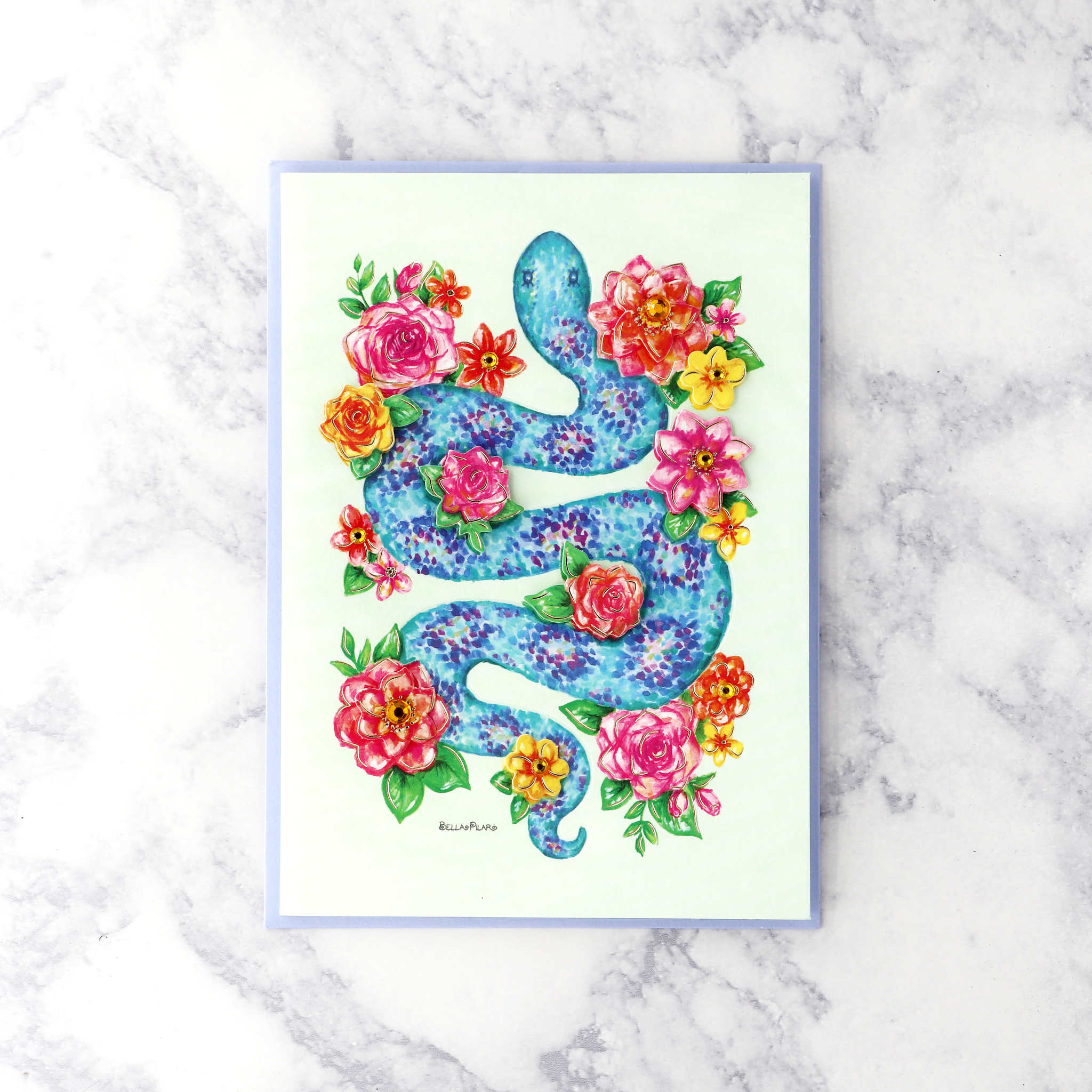 Snake & Flowers Blank Card
