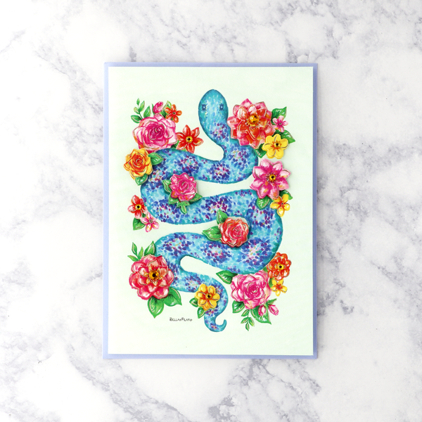 Snake & Flowers Blank Card