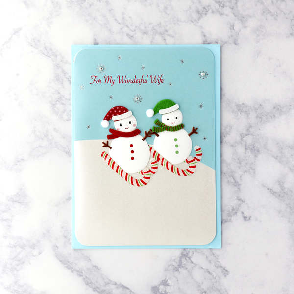 Handmade Mr. & Mrs. Snowman Christmas Card (Wife)