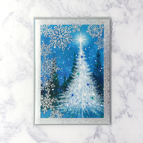 Laser-Cut Sparkly Snowflakes Tree Christmas Card