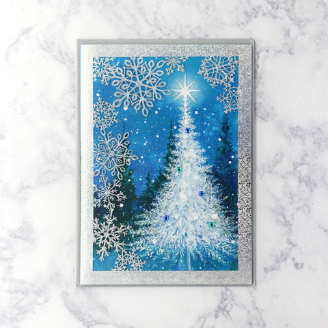 Laser-Cut Sparkly Snowflakes Tree Christmas Card