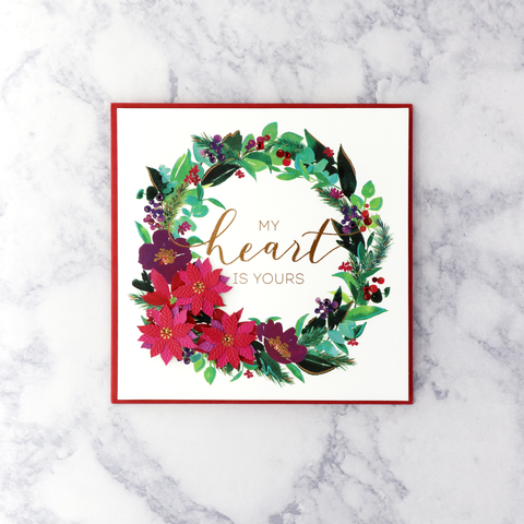 Splashy Floral Wreath Romantic Holiday Card
