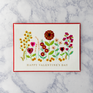 Stitched Floral Hearts Valentine’s Day Card