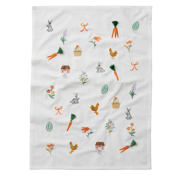 Embroidered Spring Farm Easter Tea Towel