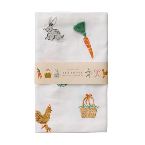 Embroidered Spring Farm Easter Tea Towel