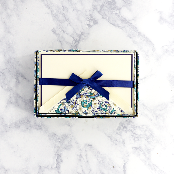 Traditional Blue Florentine Bordered Boxed Notes (Set of 10)