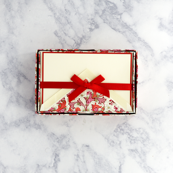 Traditional Red Florentine Bordered Boxed Notes (Set of 10)