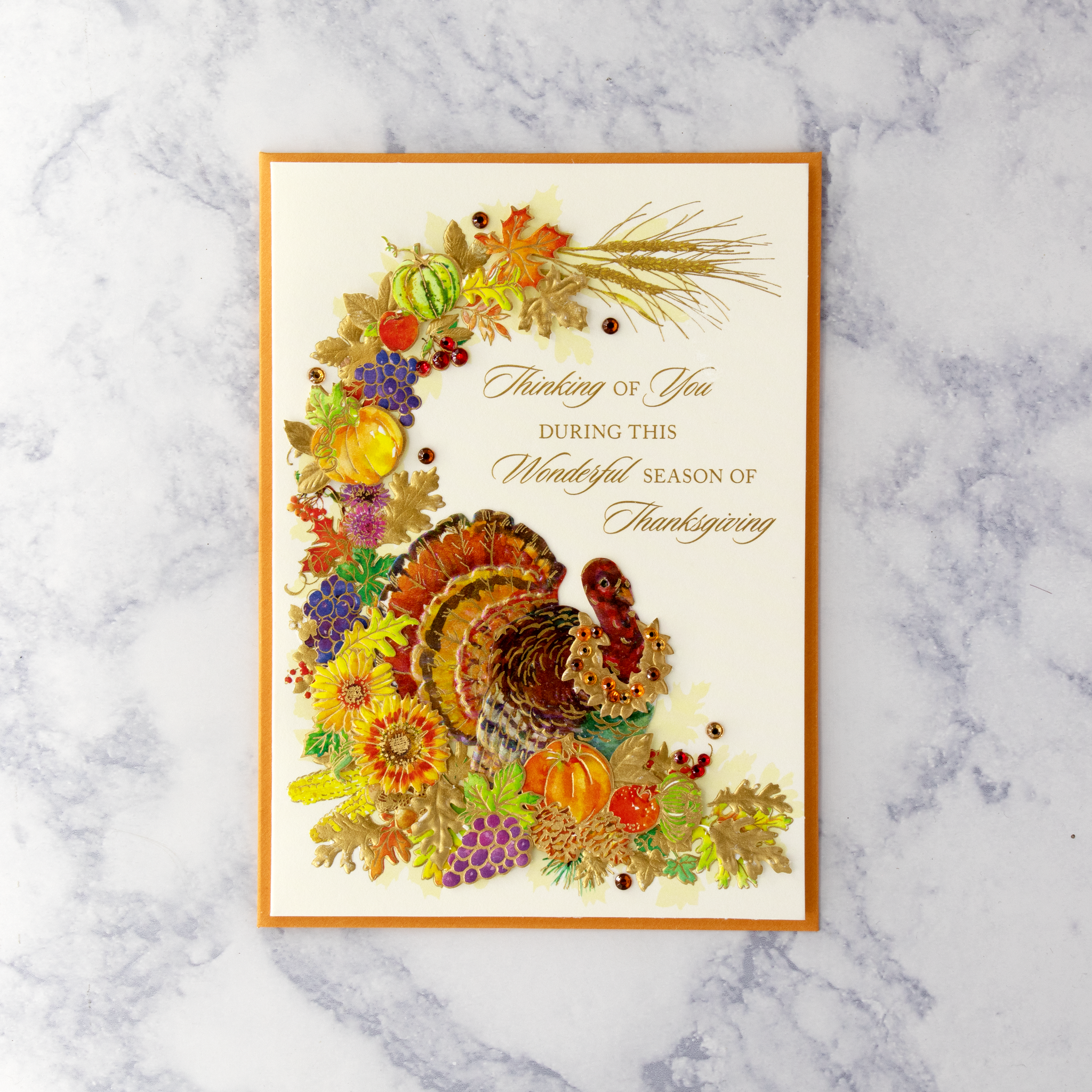 Turkey & Pumpkin Wreath Thanksgiving Card