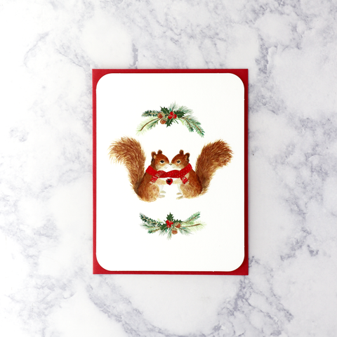 Two Kissing Squirrels Romantic Holiday Card