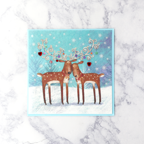 Two Reindeer Romantic Christmas Card
