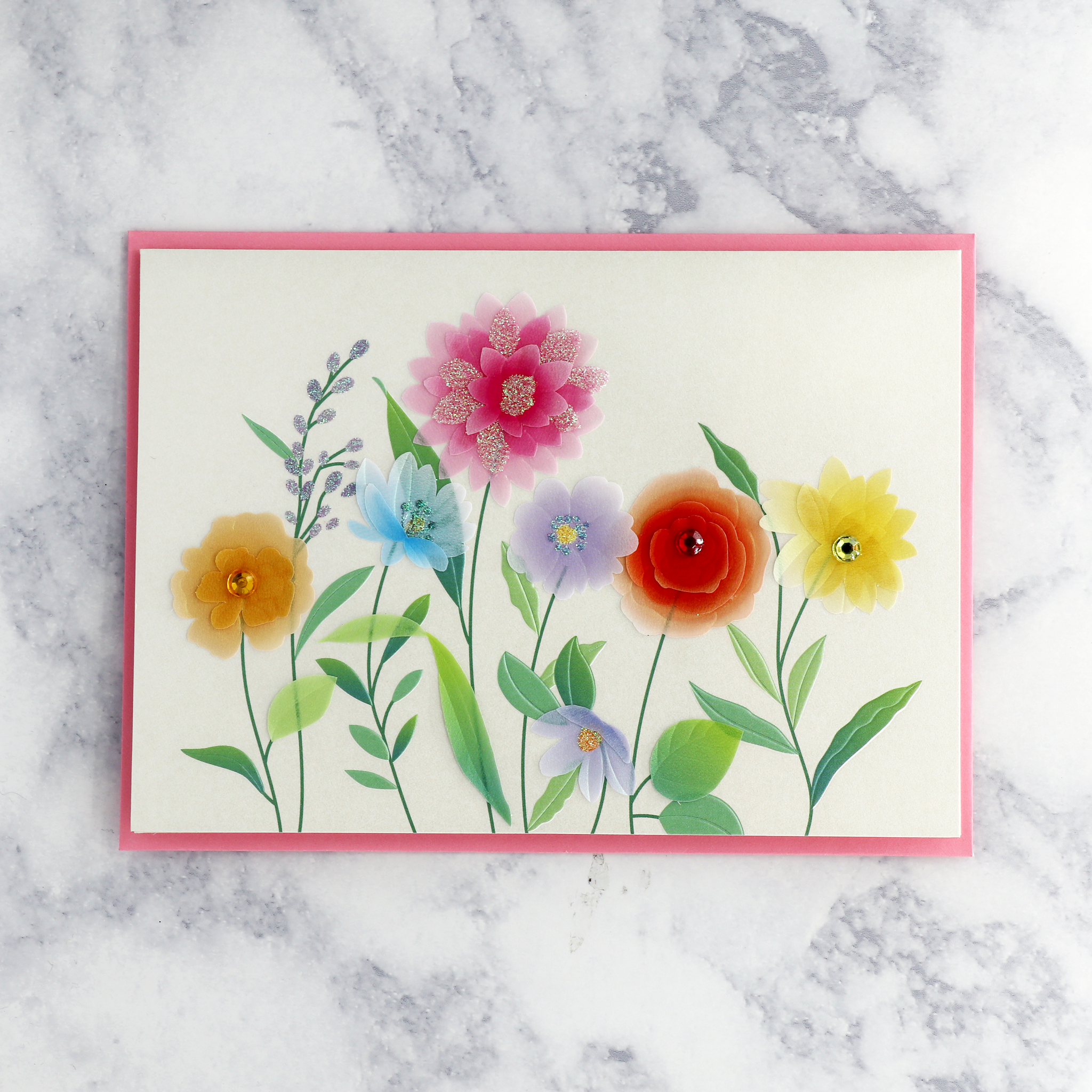 Vellum Growing Flowers Blank Card