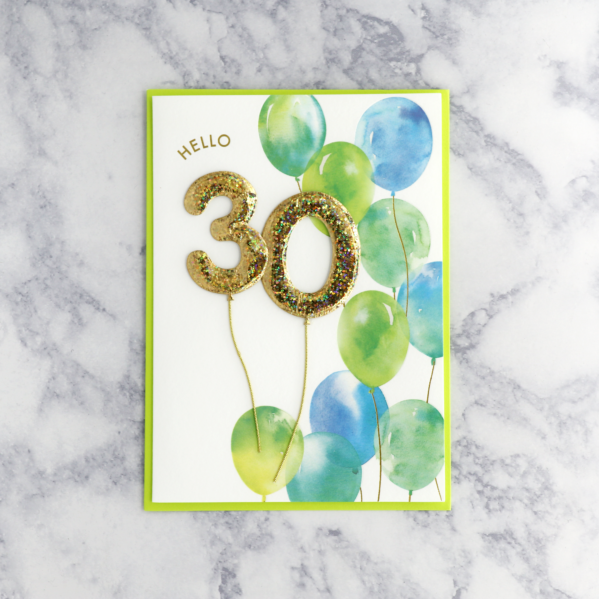 30th Watercolor Balloons Birthday Card