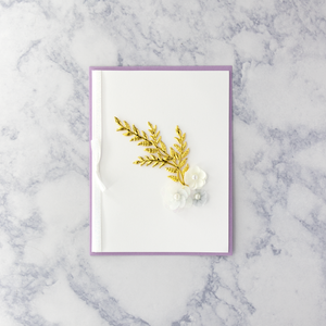 White Flowers With Gold Leaves Blank Card